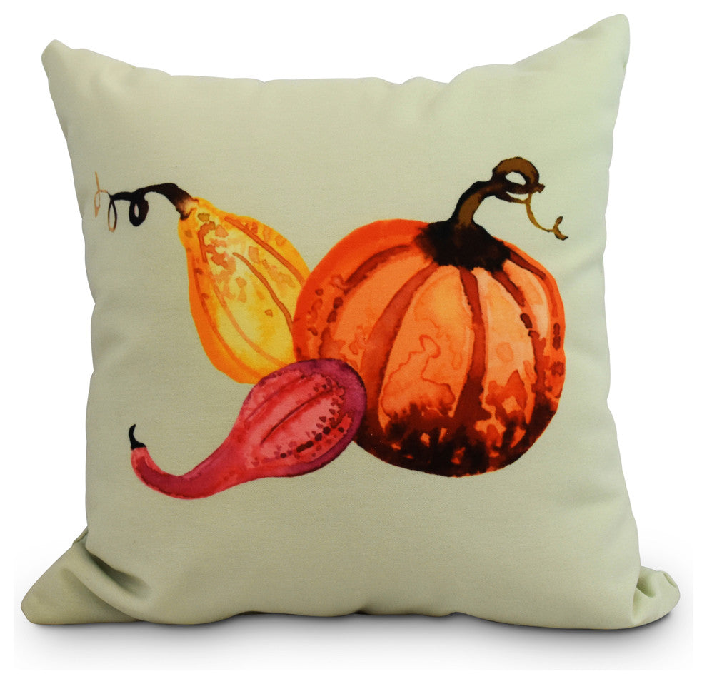 26" Gourd Pile Light Green Fall Print Decorative Throw Pillow