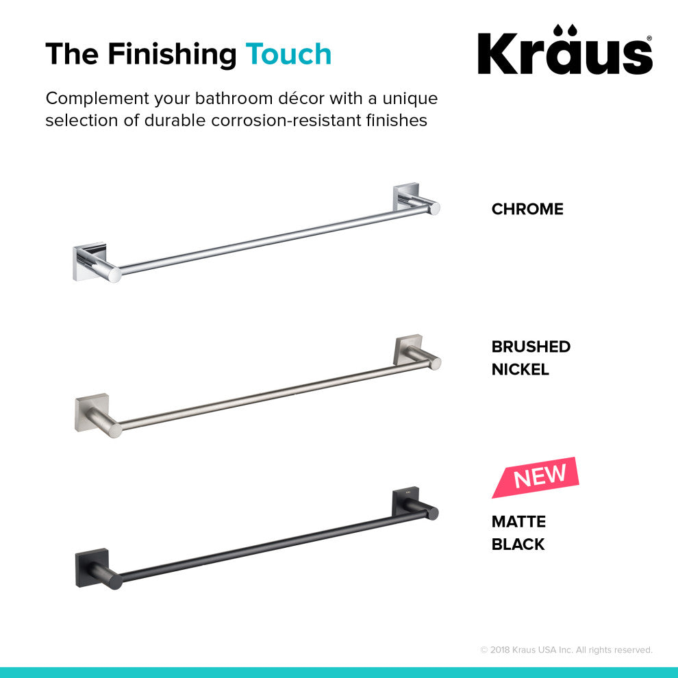 Ventus Bathroom 24" Towel Bar, Brushed Nickel