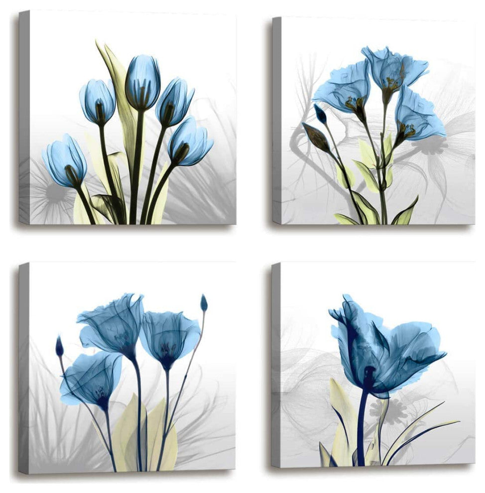4 Panel Elegant Tulip Flower Canvas Print Wall Art Paintings For Dining Room