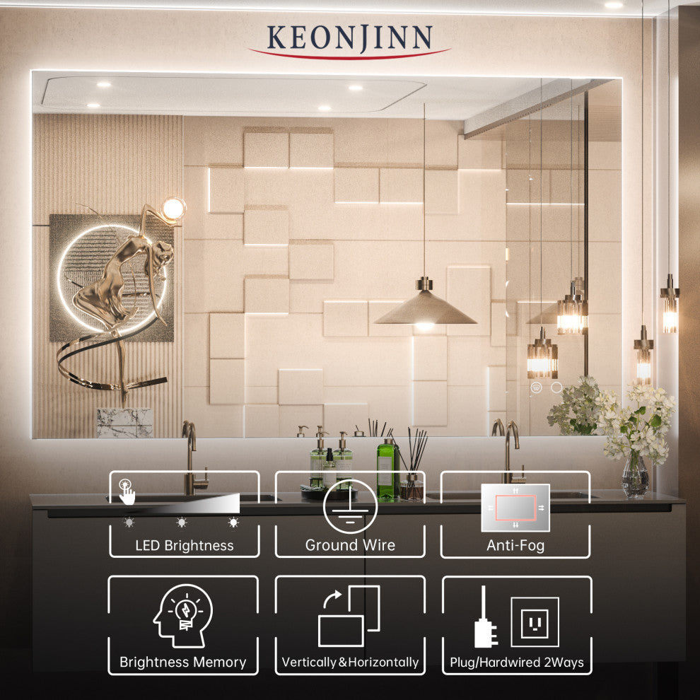 Backlit LED Mirror for Bathroom, Anti-Fog Dimmable, Silver, 24x40