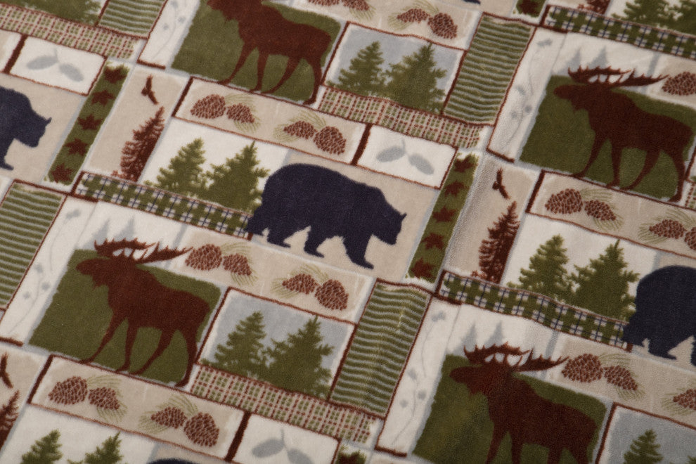 Vintage Lodge Rustic Cabin Sherpa Throw Blanket, 54"x68"