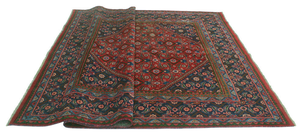 Fine Vintage Distressed Ama Red/Navy Rug, 6'7x10'4