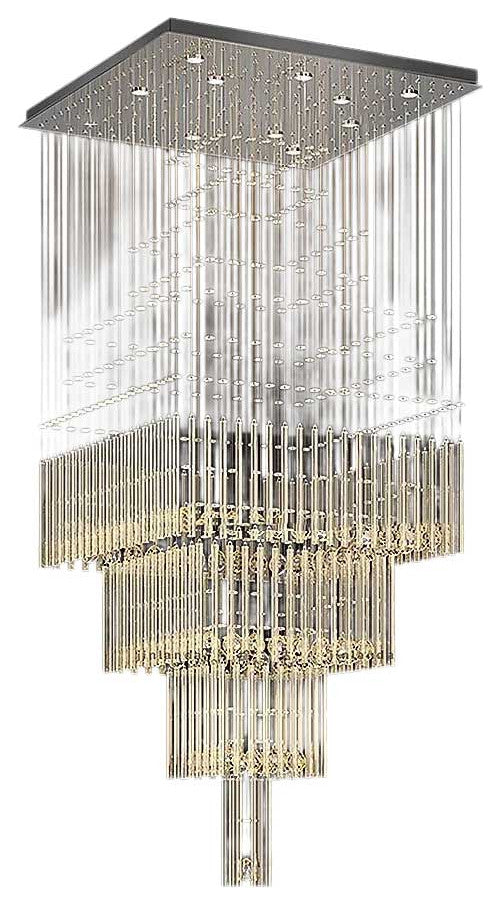 Tourrette-Levens | Modern Crystal LED Ceiling Chandelier with Square Base, 9 Lights, Cool Light