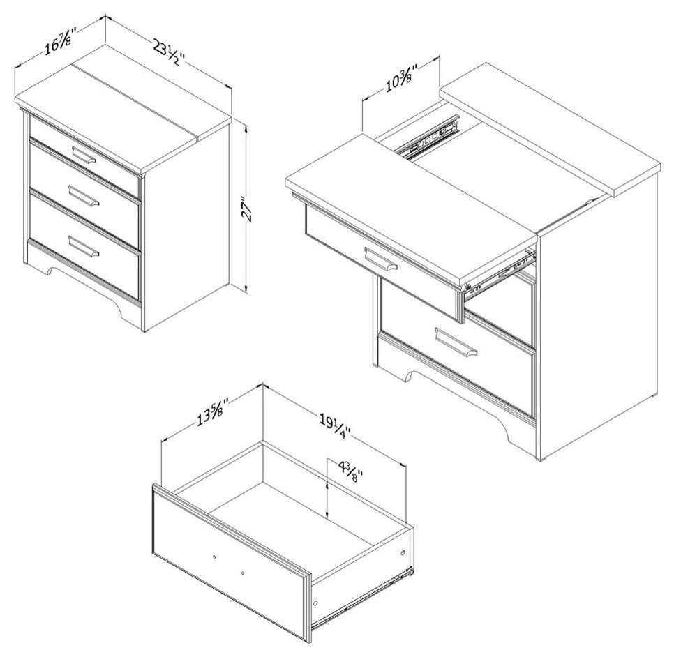 South Shore Versa Nightstand With Charging Station And Drawers, Weathered Oak