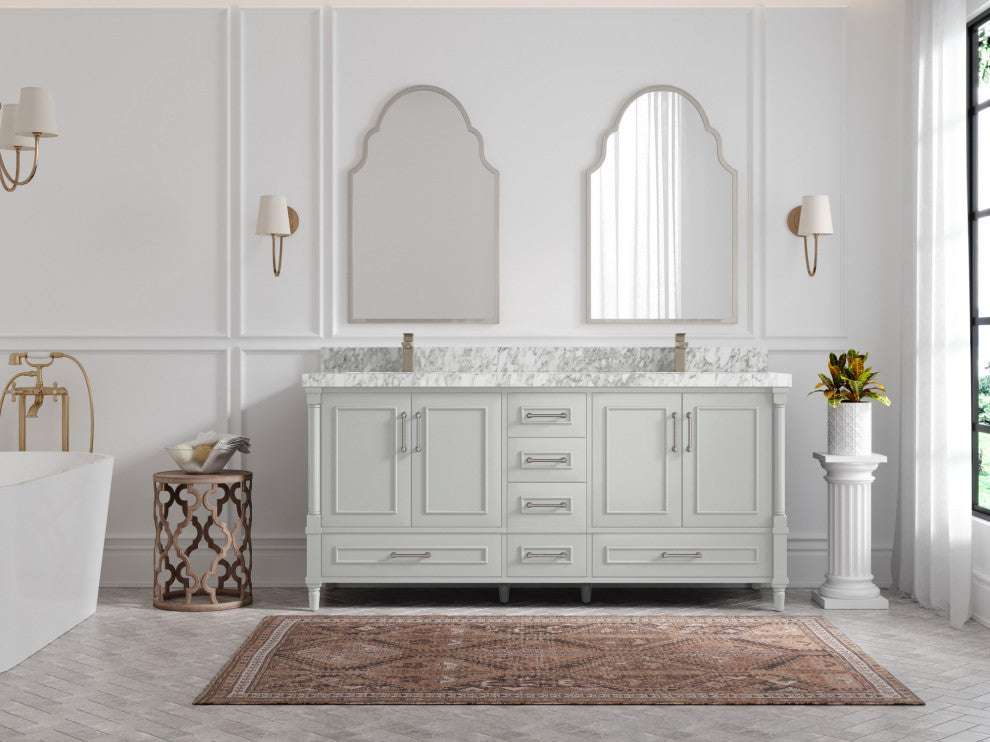 Aberdeen 72 Double Sink Bath Vanity in Coventry Gray 2" Carrara Marble