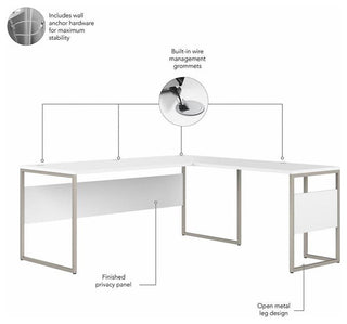 Hybrid 72W x 30D L Shaped Table Desk in White - Engineered Wood