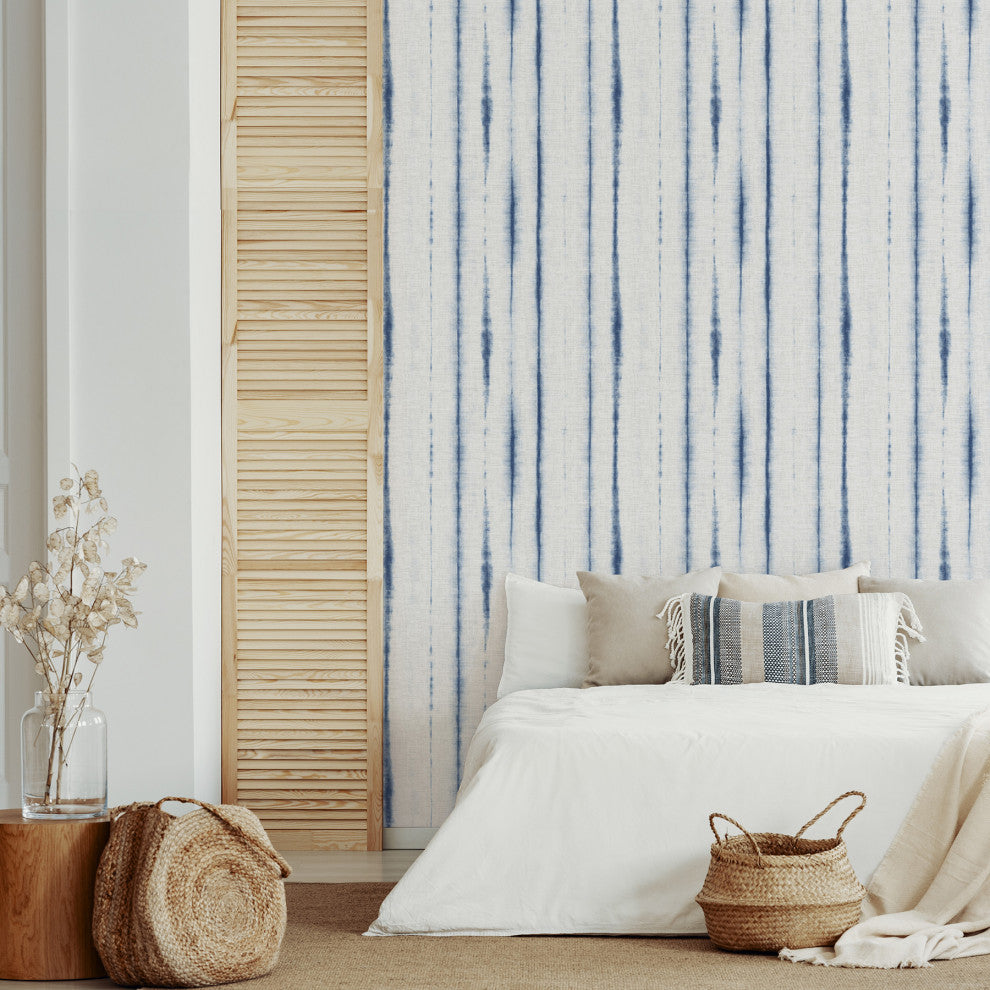 Orleans Blue Shibori Faux Linen Wallpaper Bolt