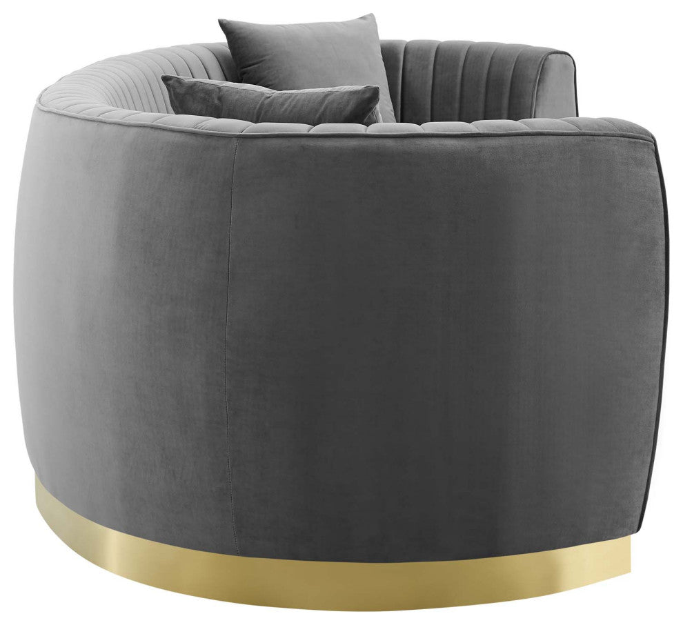 Enthusiastic Vertical Channel Tufted Curved Performance Velvet Sofa Gray