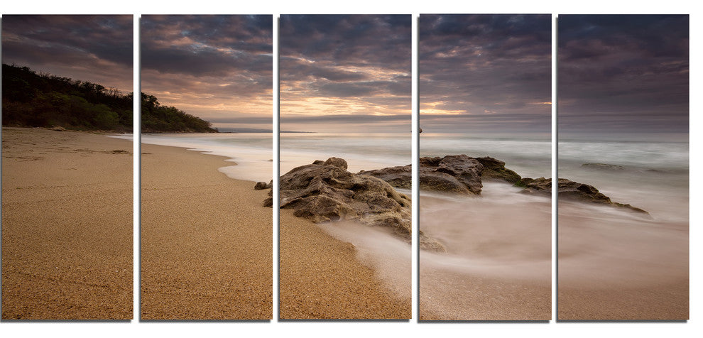 "Peaceful Seashore With White Waves" Beach Canvas Wall Art, 5 Panels, 60"x28"