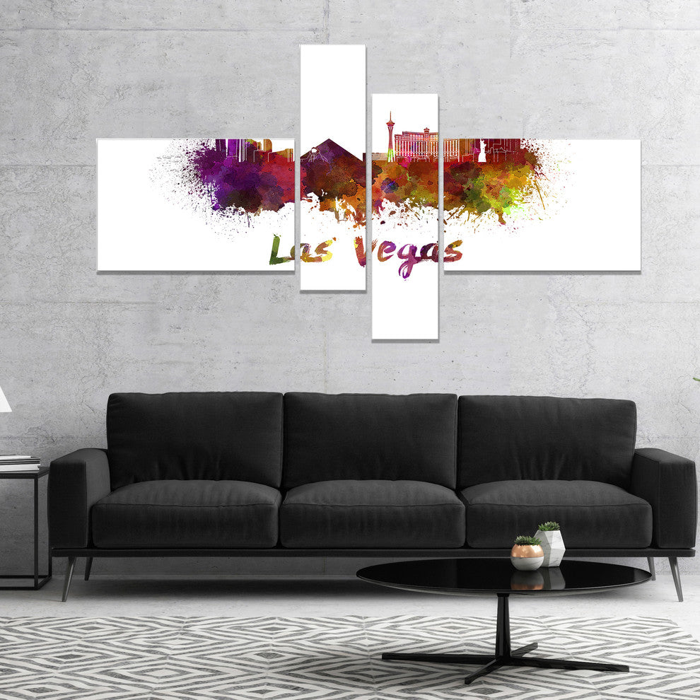 Las Vegas Skyline, Large Cityscape Canvas Artwork Print, 60"x32", 4 panels