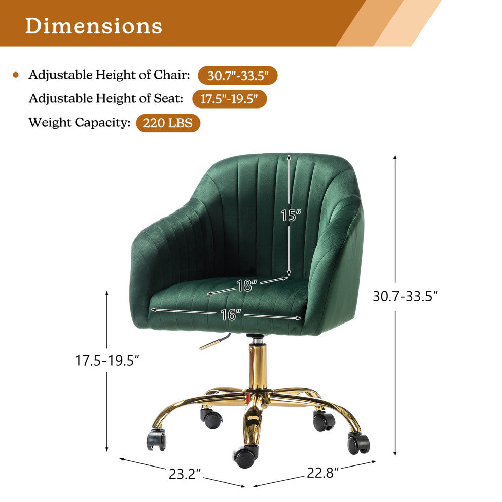 Swivel Rolling Task Chair With Tufted Back, Green