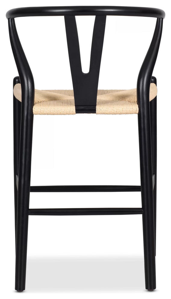 Elite Living (Single) Wishbone Solid Wood Y-Arm Counter Stool, Natural/Black