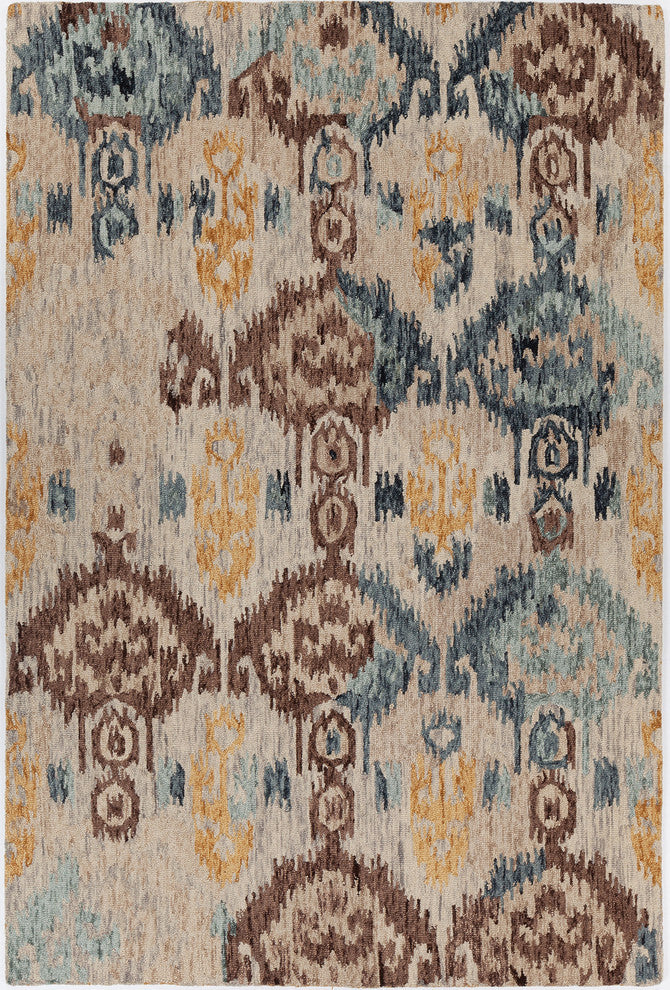 Kara Hand-Tufted Contemporary Rug, Blue/Brown/Beige/Orange, 7'9x10'6