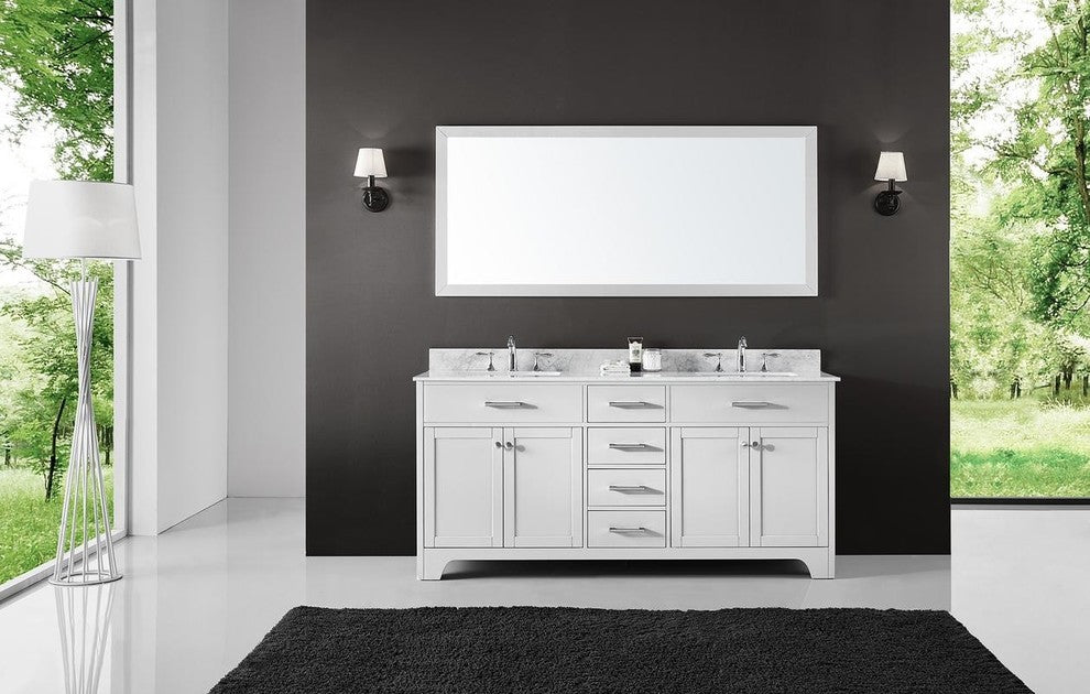 72" Double Sink Bathroom Vanity With Carrara Marble Top