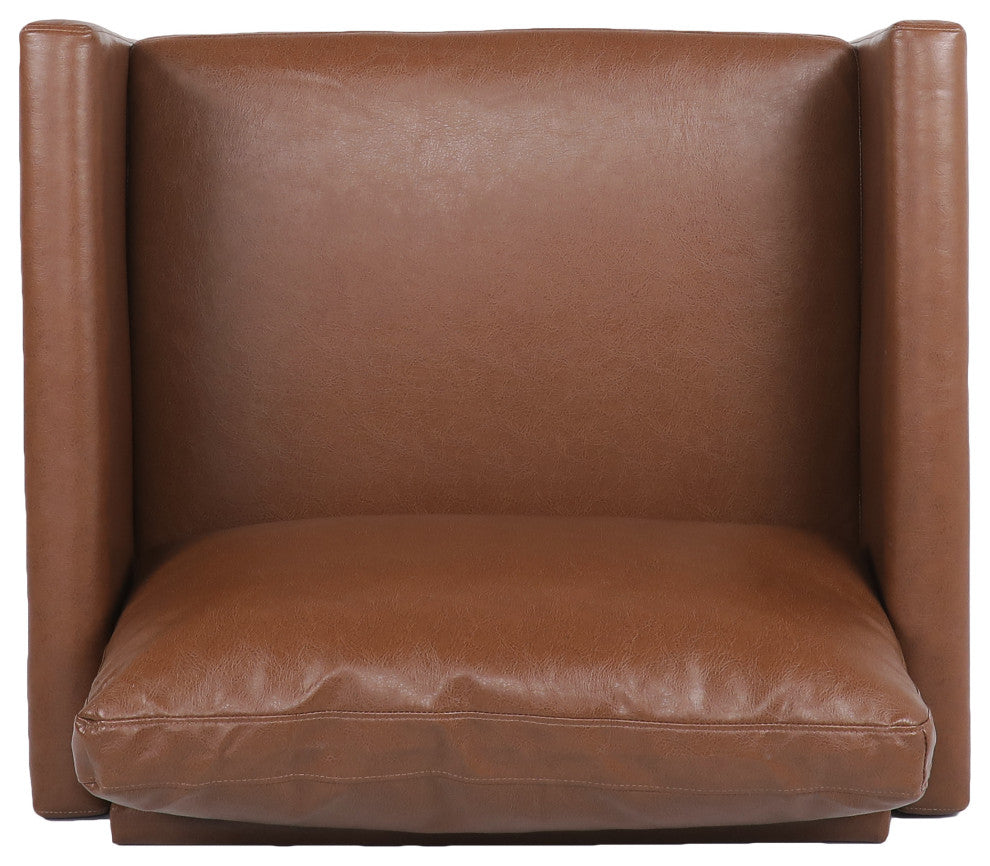 Dowd Mid Century Modern Faux Leather Club Chair, Cognac/Dark Brown