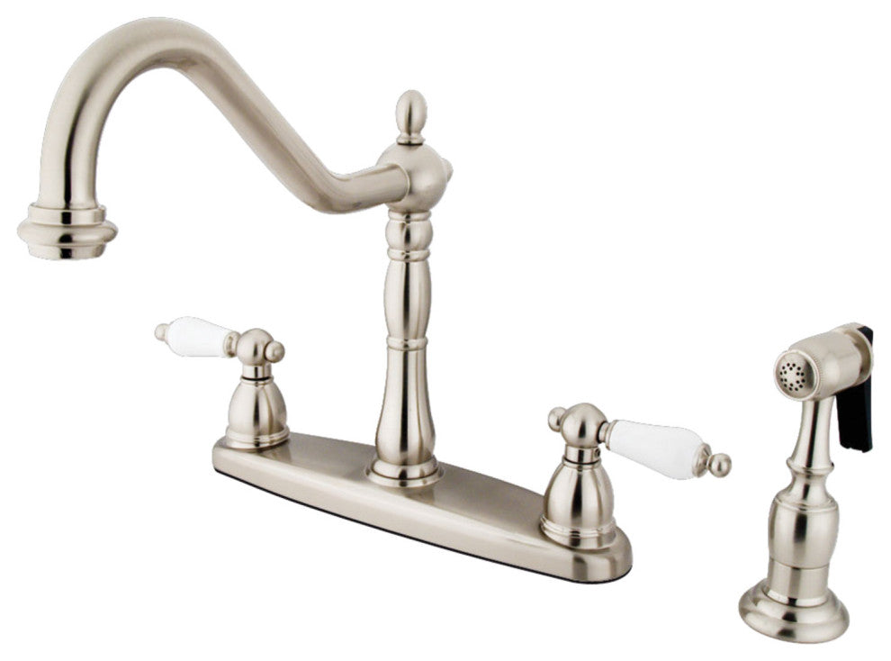 Kingston Brass Centerset Kitchen Faucet With Brass Sprayer, Brushed Nickel