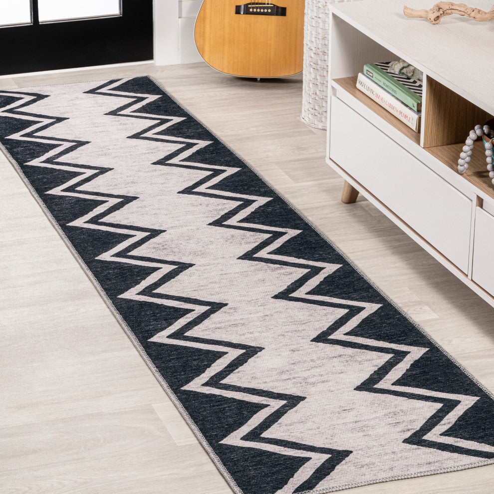 Siksak Modern Chevron Border Area Rug, 2x8