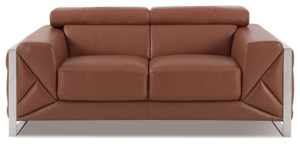 Trento Genuine Italian Leather Modern Loveseat Camel