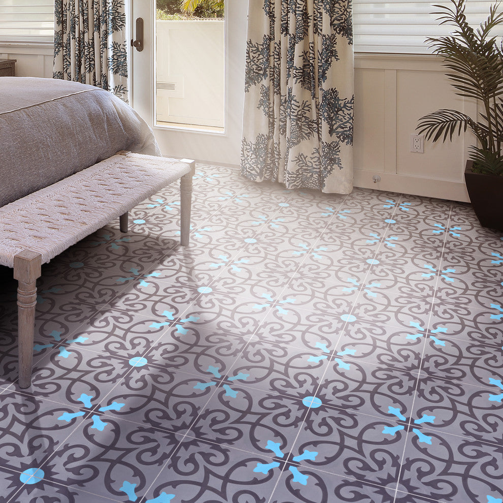 8"x8" Agadir Handmade Cement Tile, Gray/Blue/Black, Set of 12