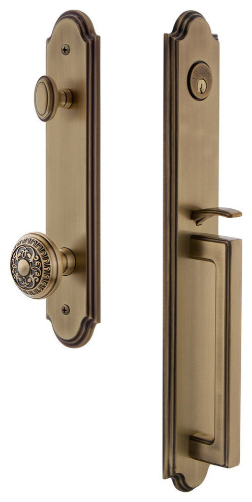 Arc 1-Piece Dummy Handleset, D Grip and Windsor Knob, Vintage Brass, 848792