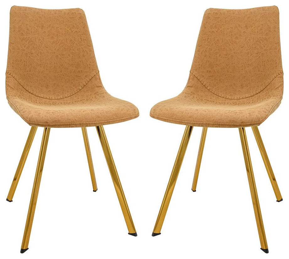 LeisureMod Markley Modern Leather Dining Chair With Gold Legs Set of 2