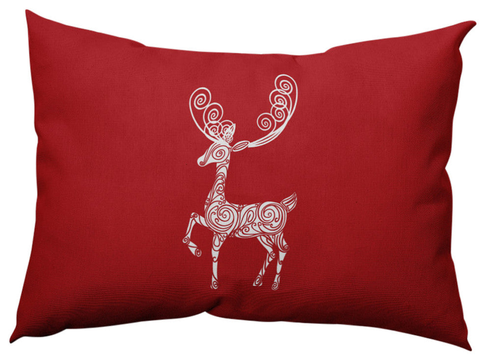Fancy Holiday Reindeer Decorative Throw Pillow, Muted Red, 14"x20"