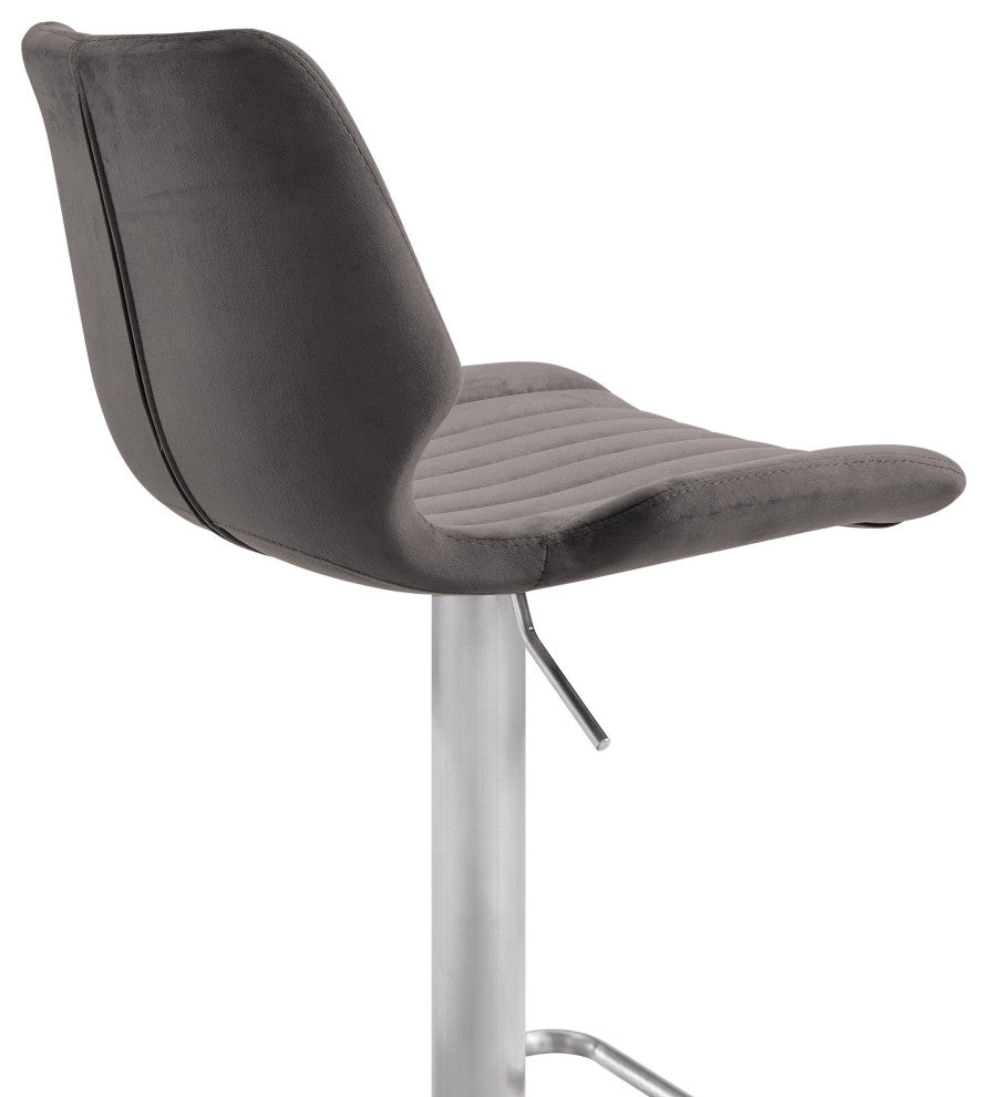 Dove Gray Velvet and Chrome Channel Adjustable Swivel Bar Stool