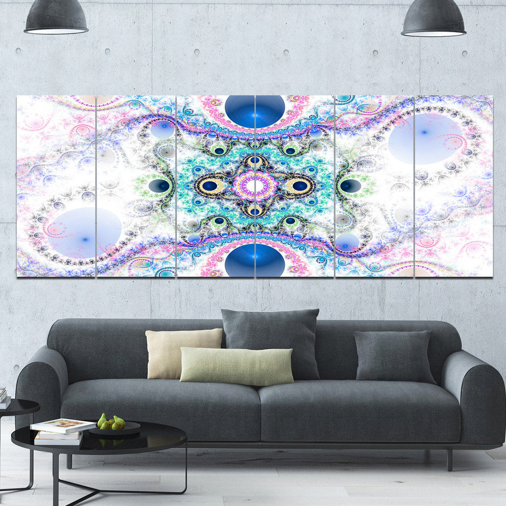 Cryptical Blue Fractal Pattern, Abstract Wall Art Canvas, 70"x28", 6 Panels