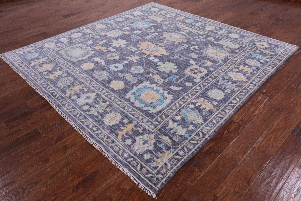 8' Square Hand-Knotted Turkish Oushak Wool Rug - Q13374