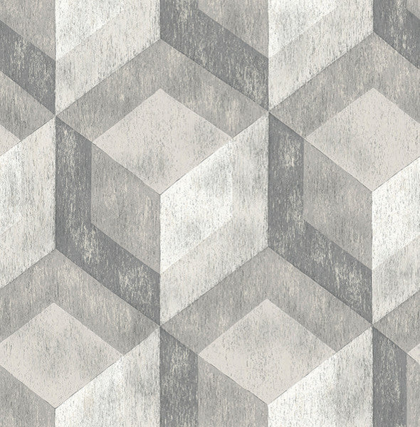 Rustic Wood Tile Geometric Wallpaper, Gray, Bolt