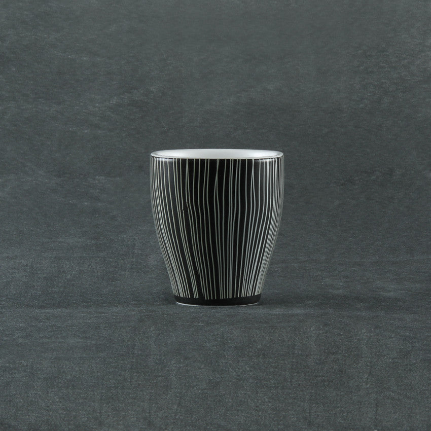 Black and White Dinnerware set, Black With White Lines, Set of 4 Cups (160cc)