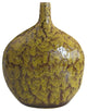 Bellied Ceramic Vase With Dripping Glazed Texture, Yellow and Brown
