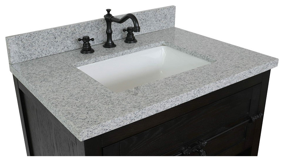30" Single Vanity, Brown Ash, Gray Granite Top, Rectangle Sink