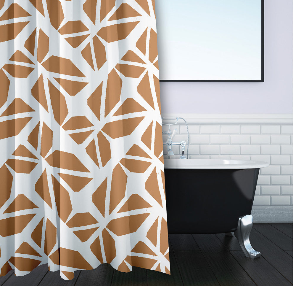 70"Wx73"L Kaleidoscope Graffiti Shower Curtain, Caramel