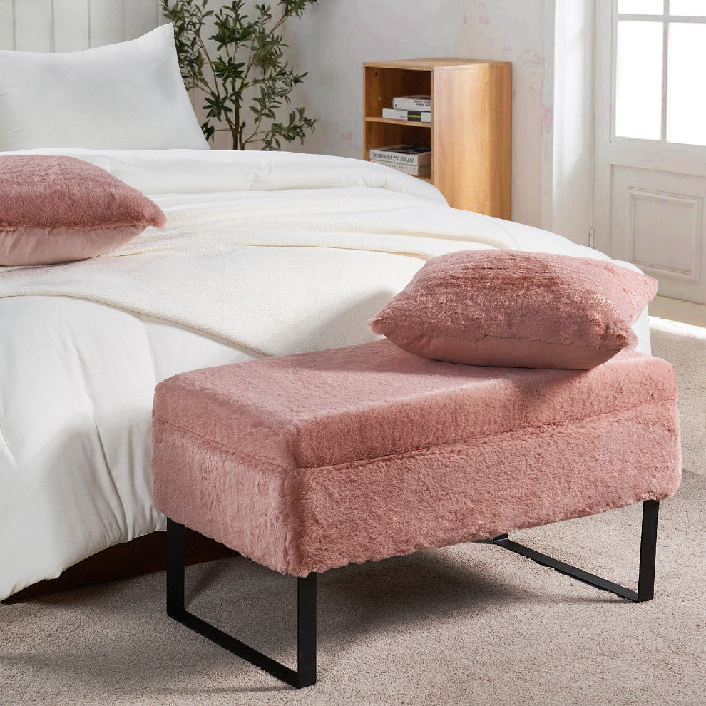 Heavy Faux Fur Storage Rose Smoke Ottoman 18" x 36" x 10"