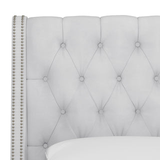 Williams California King Nail Button Diamond Wingback Platform Bed, Velvet White