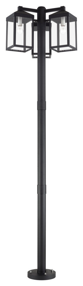 Nyack Multi Head Black Outdoor Post Light with Brushed Nickel and Clear Glass