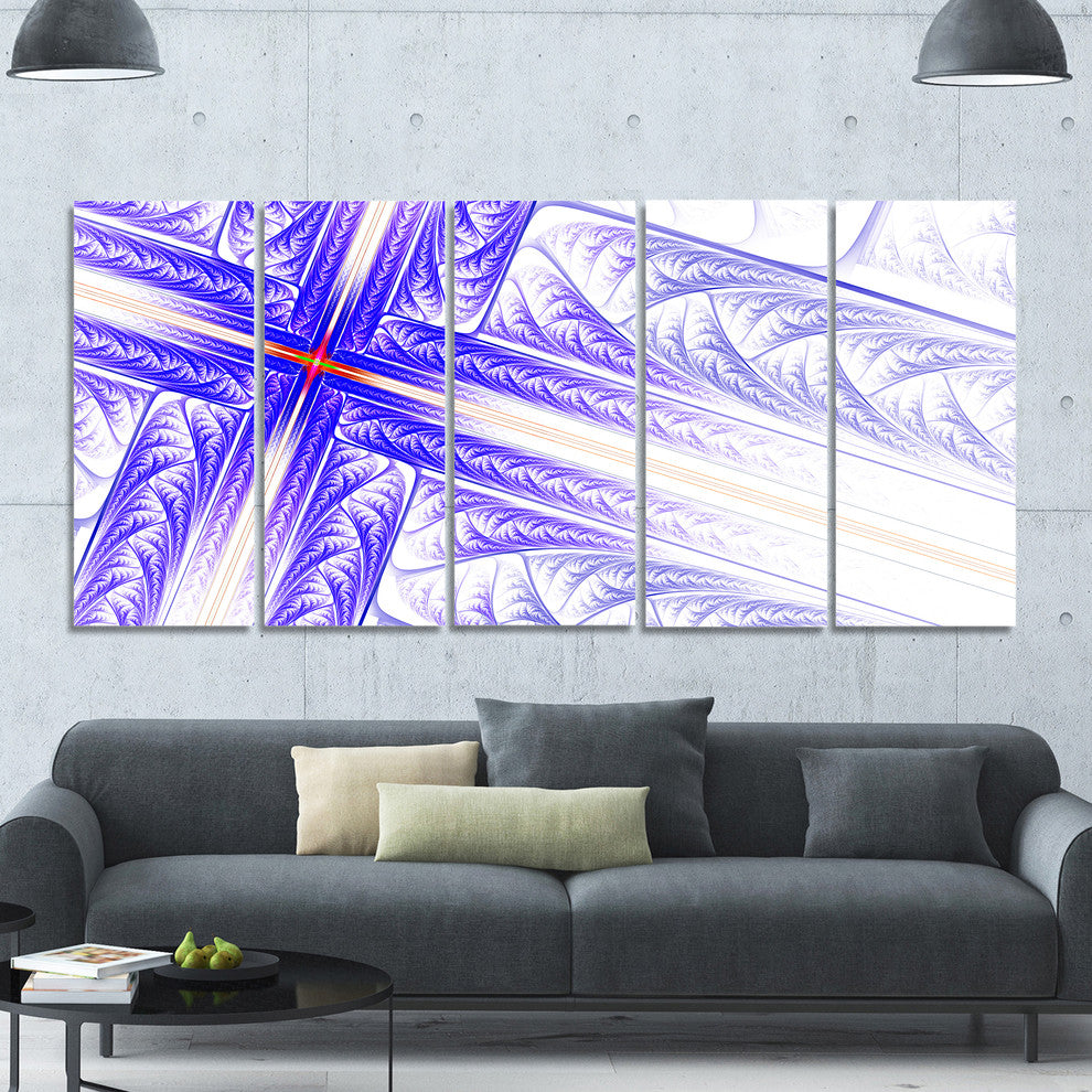 Blue Fractal Cross Design, Abstract Canvas Art Print, 60"x28", 5 Panels