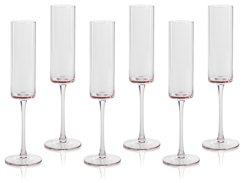 Foligno Champagne Flutes, Set of 6, Light Pink