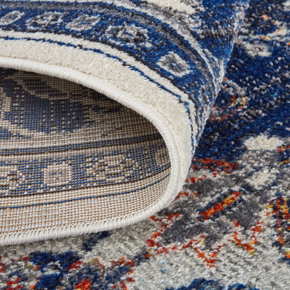 Weave & Wander Bellini Rug, Blue/Gray/Rust, 5ft-3in x 7ft-6in