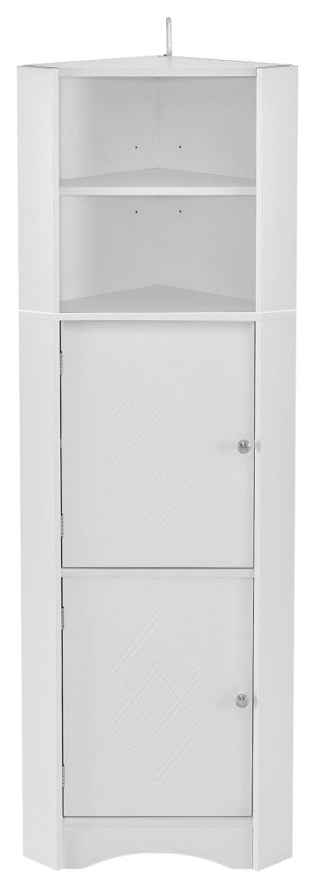 TATEUS Tall Bathroom Corner Cabinet, Freestanding Storage Cabinet With Doors, White