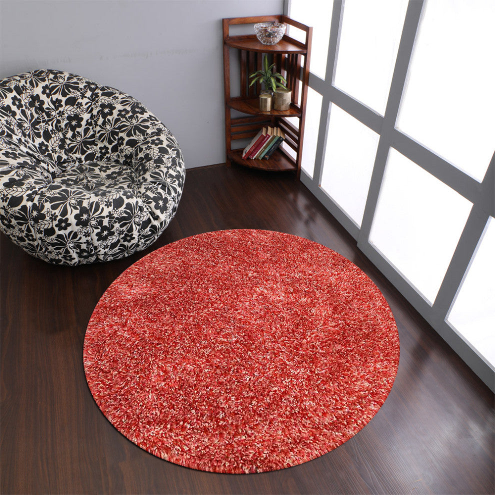 HAND TUFTED SHAG POLYESTER ECO-FRIENDLY AREA RUGS, Red White Color, Solid Design