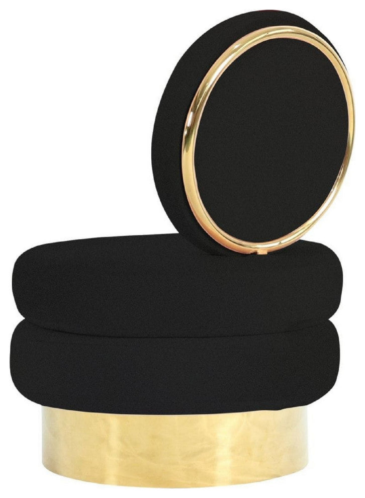 Benzara BM279478 Modern Swivel Accent Chair, Black Velvet, Round Gold Metal Base