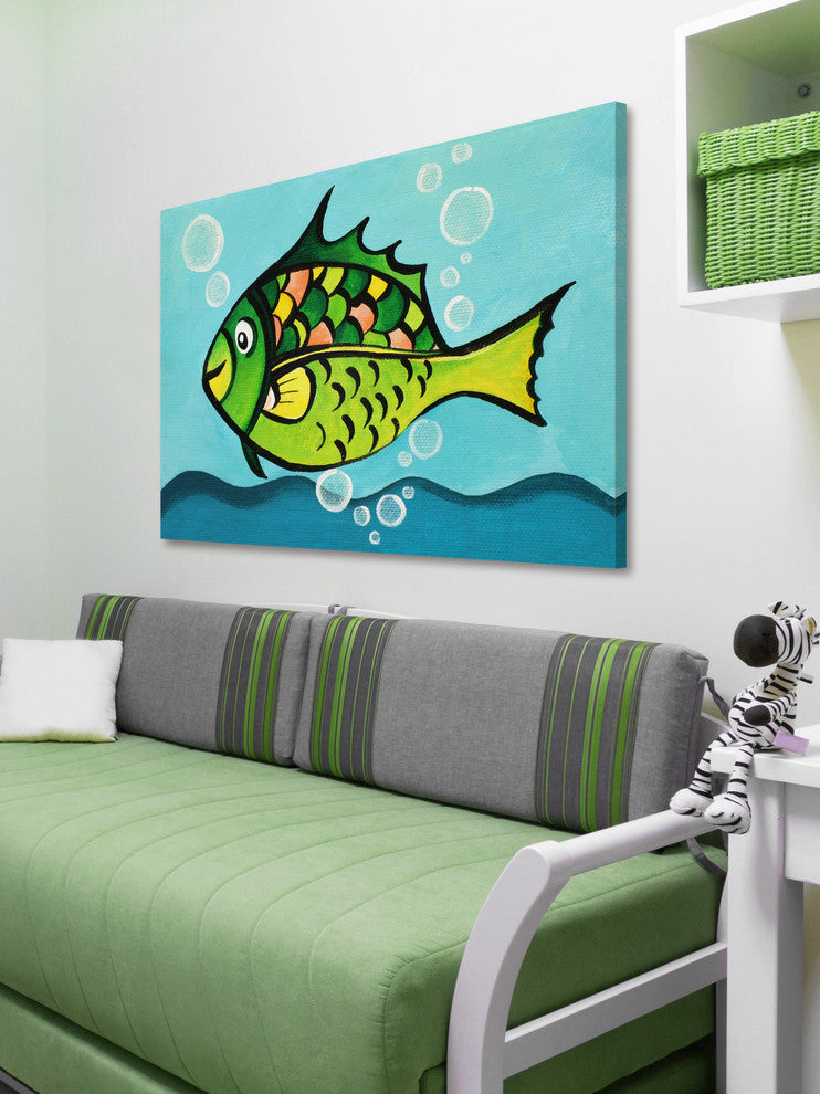 Marmont Hill, "One Fish" by Nicola Joyner Painting on Wrapped Canvas, 45x30