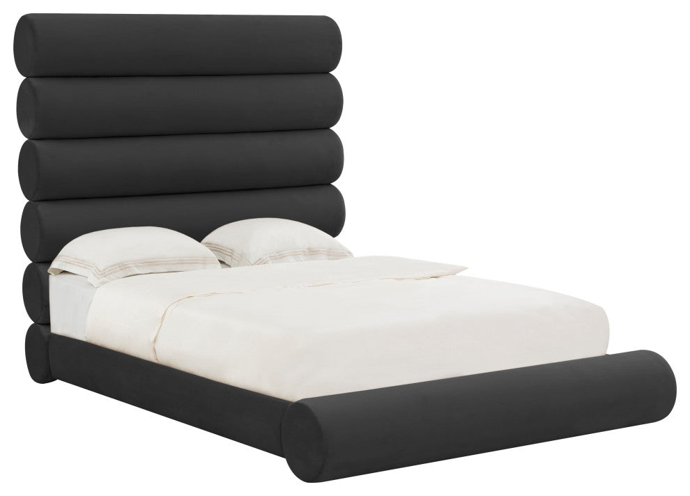 TOV Furniture Durwin Black Velvet Bed in Queen