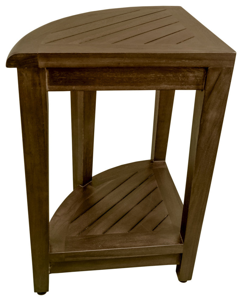 Oasis Teak Corner Shower Stool, Table With Shelf, 16"x18"