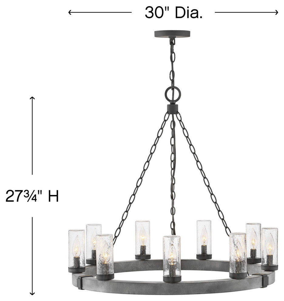 Hinkley Sawyer Outdoor Chandelier, Aged Zinc, 9 Light