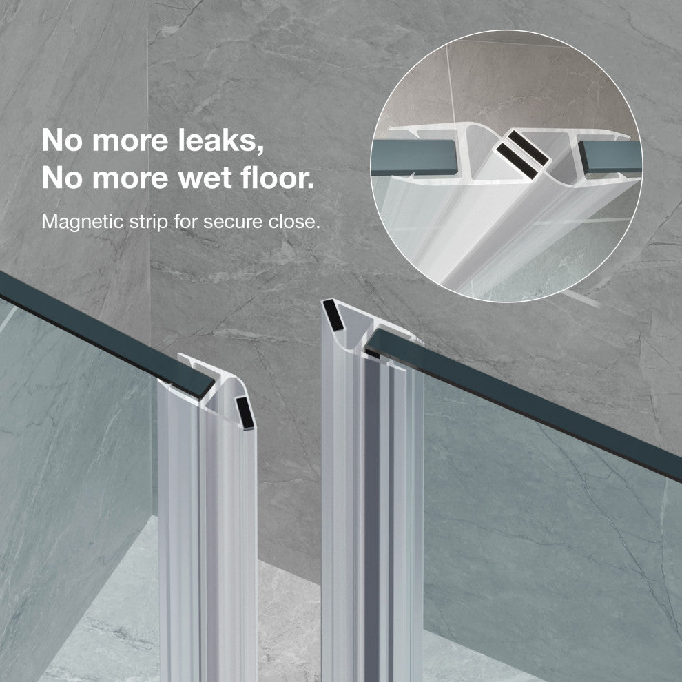 Panama Alcove Frameless Pivot Hinge Shower Door Kit With Base Pan, 2025, Black, 36x32"