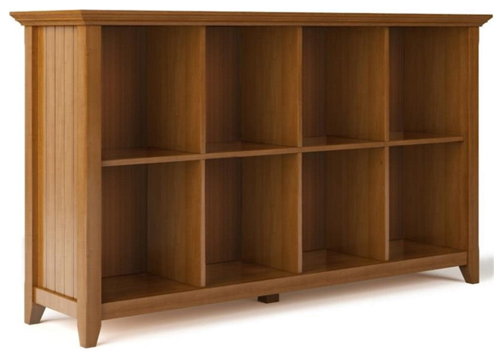 Acadian Solid Wood 57 Inch Wide 8 Cube Storage Sofa Table In Light Golden Brown
