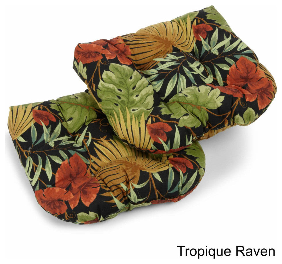 19" U-Shaped Outdoor Tufted Dining Chair Cushion, Set of 2, Tropique Raven